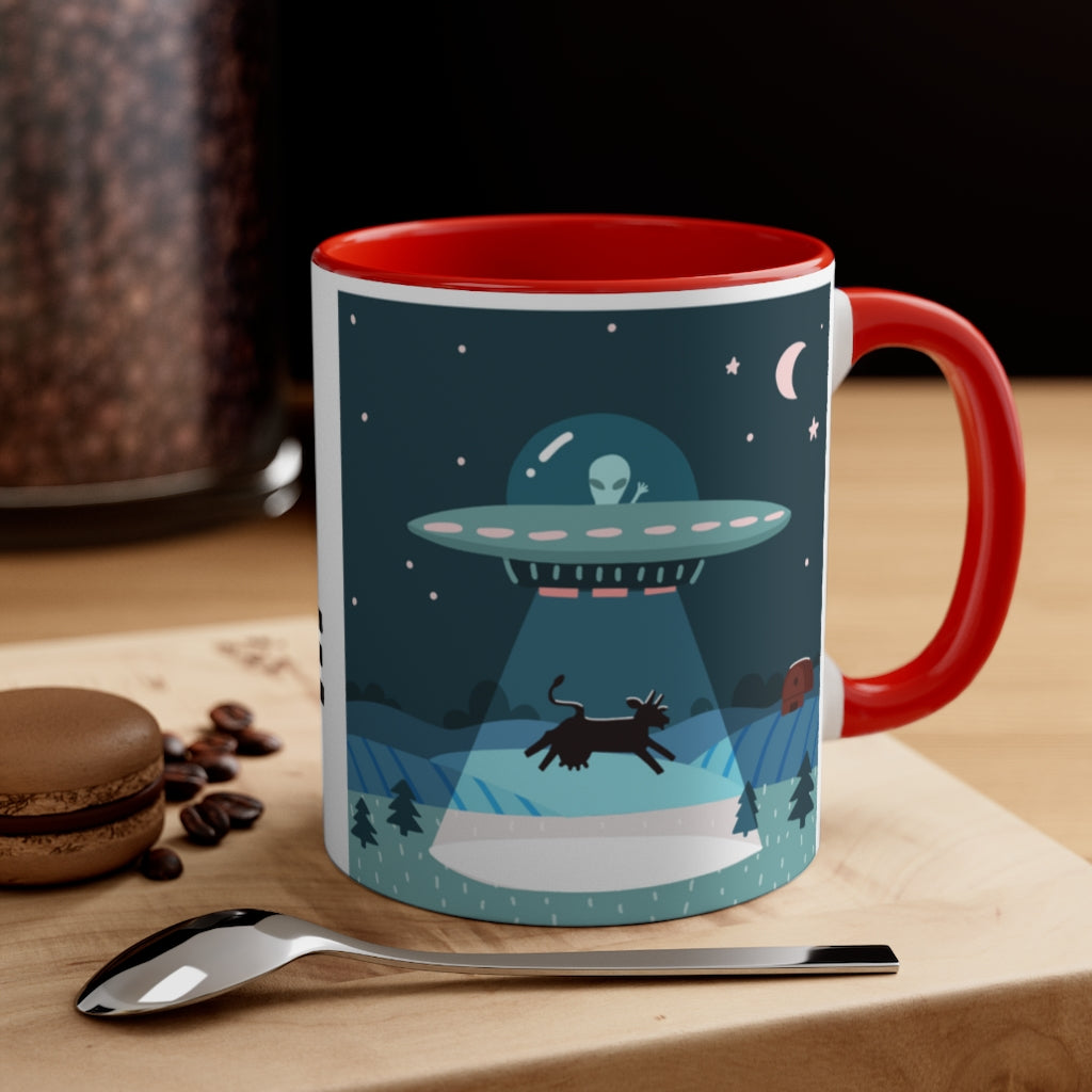 I Believe -Cow Alien Abduction -{Red/Navy/Black} Funny Coffee Mug, 11oz | Funny Gift | Funny Coffee Mug | Funny Alien Mug
