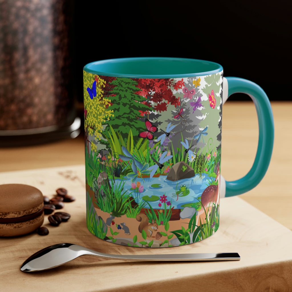 Forest Friends - Bear and Fox Coffee Mug, 11oz {Navy Blue/Red/Pink/Green}  | Forest Animals | Wildlife Coffee Mug