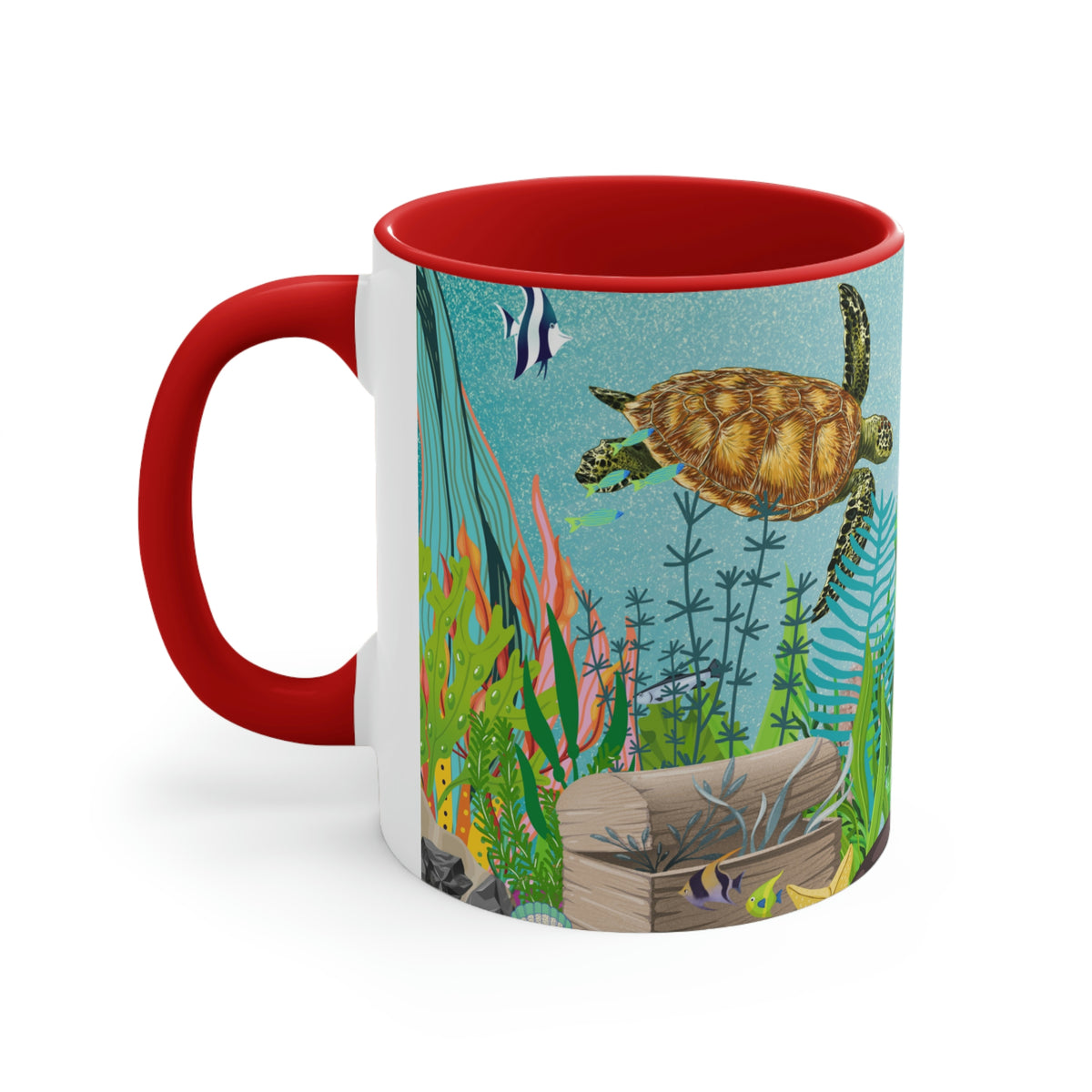 Ocean Floor Seascape - (Red/Navy/Light Blue/Pink/Black Interior) 11oz Coffee Mug - | Perfect Gift For Mom | Ocean | Ocean Themed