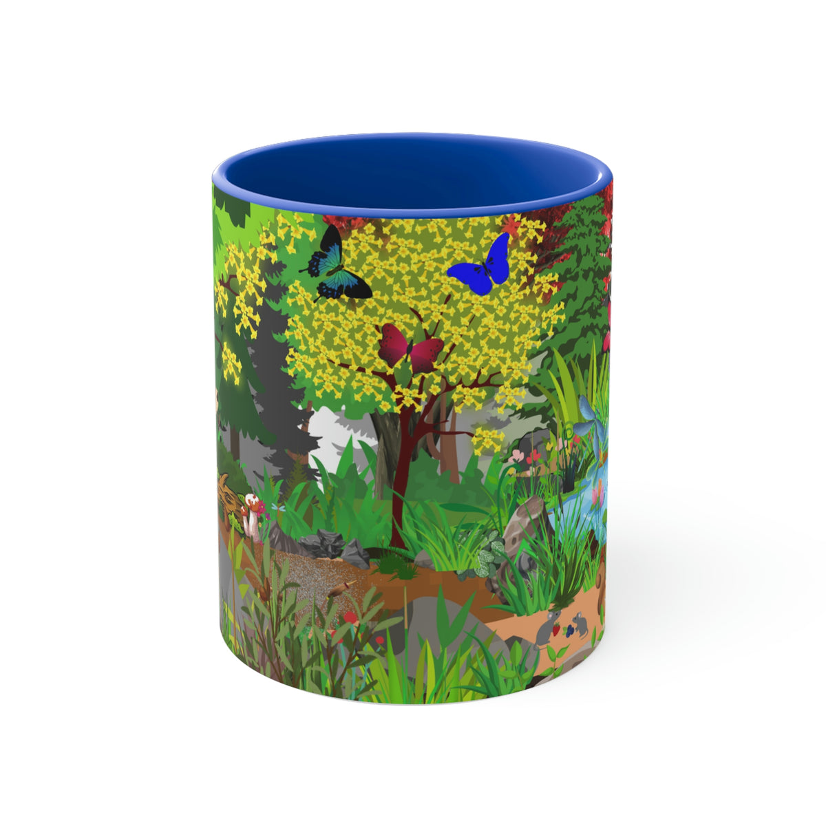 Forest Friends - Bear and Fox Coffee Mug, 11oz {Navy Blue/Red/Pink/Green}  | Forest Animals | Wildlife Coffee Mug