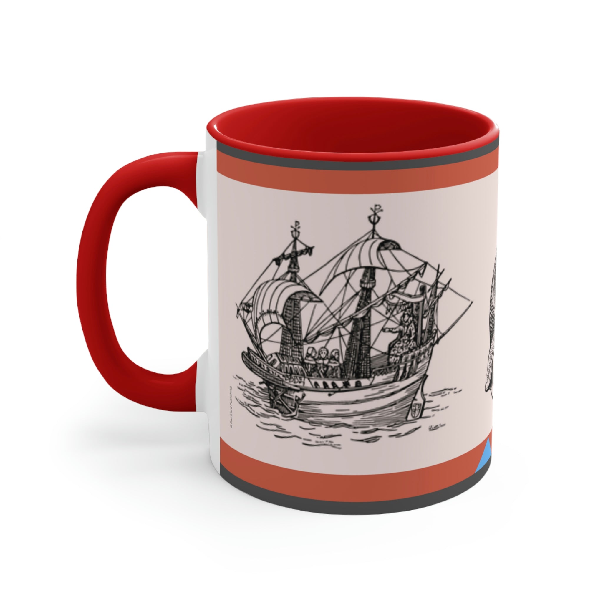 Sailing Antiquity 11oz {Navy Blue/Red}  |  Coffee Mug | Best Sea Farer Gift | Seascape