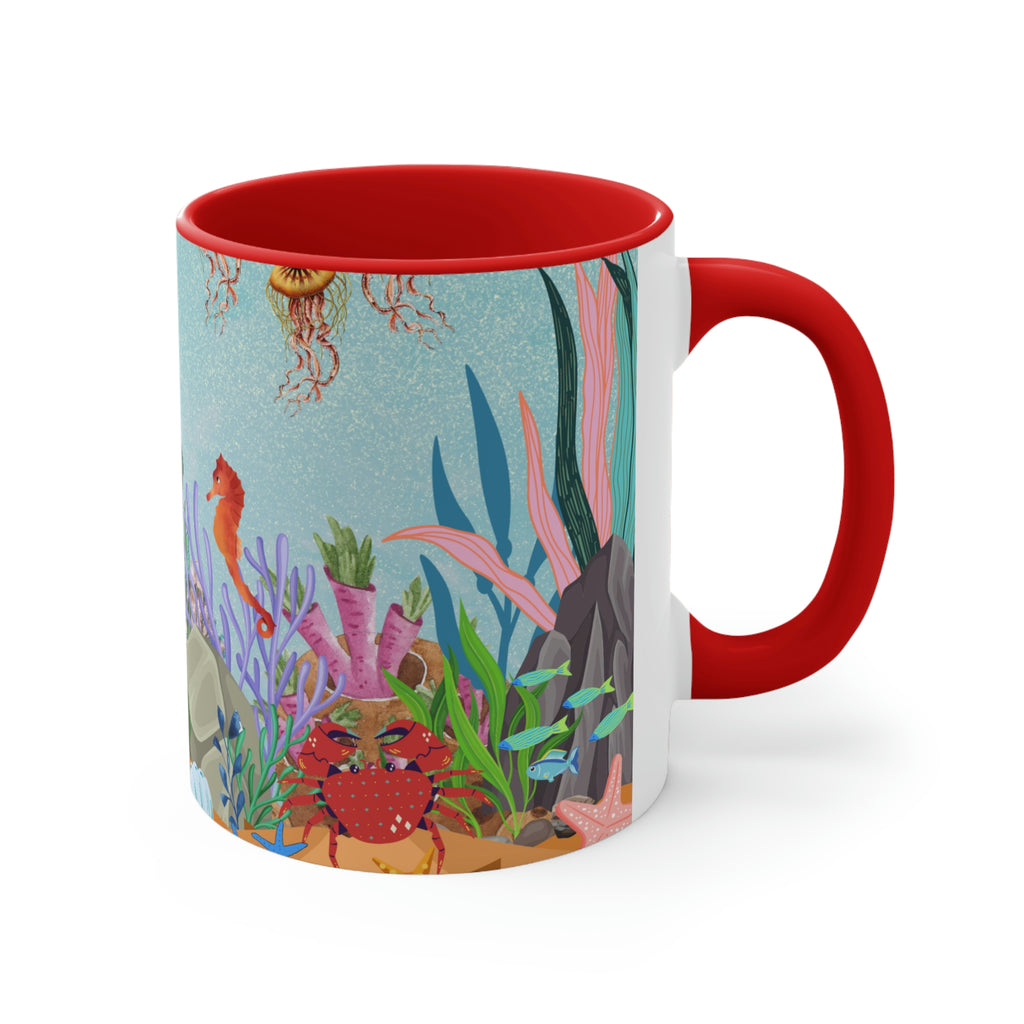Ocean Floor Seascape - (Red/Navy/Light Blue/Pink/Black Interior) 11oz Coffee Mug - | Perfect Gift For Mom | Ocean | Ocean Themed