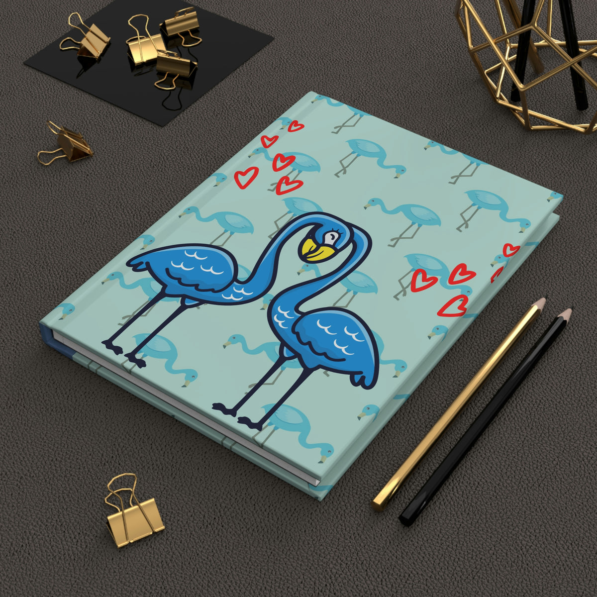 "Blue Flamingos In Love"  - 150 pages (75 sheets)  hard backed lined journal