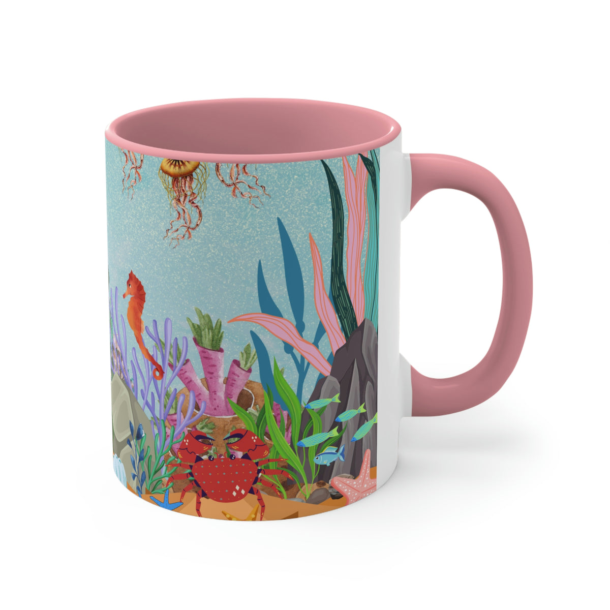 Ocean Floor Seascape - (Red/Navy/Light Blue/Pink/Black Interior) 11oz Coffee Mug - | Perfect Gift For Mom | Ocean | Ocean Themed