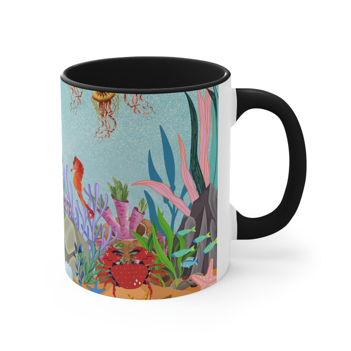 Ocean Floor Seascape - (Red/Navy/Light Blue/Pink/Black Interior) 11oz Coffee Mug - | Perfect Gift For Mom | Ocean | Ocean Themed