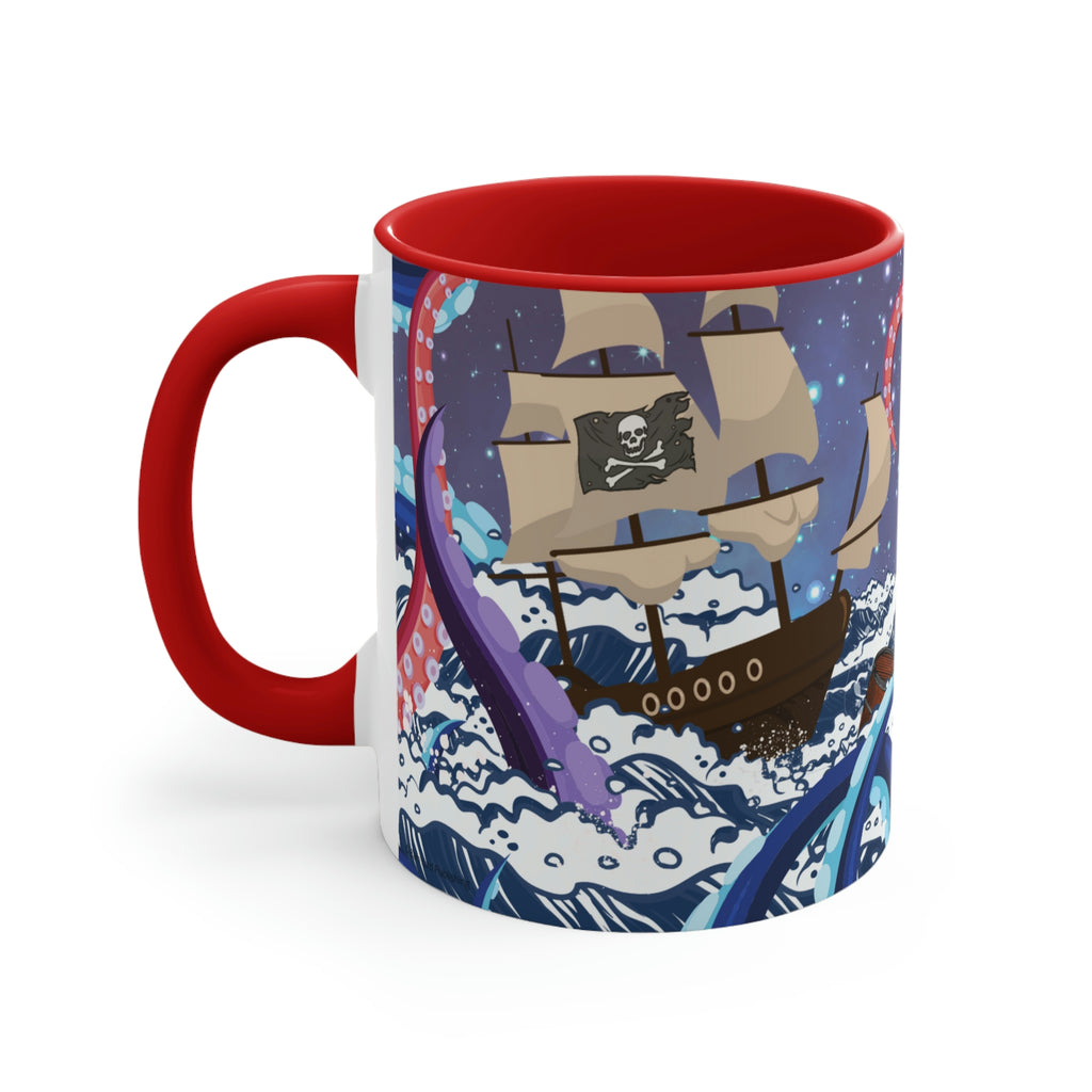 Not So Jolly Roger Sea Creature Coffee Mug, 11oz {Navy Blue/Red/Pink/Green}  | Ocean Life | Sea Creature Coffee Mug | Kraken Coffee Mug