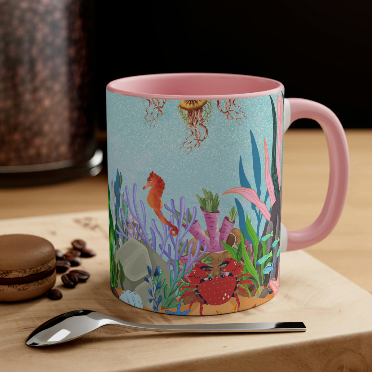 Ocean Floor Seascape - (Red/Navy/Light Blue/Pink/Black Interior) 11oz Coffee Mug - | Perfect Gift For Mom | Ocean | Ocean Themed