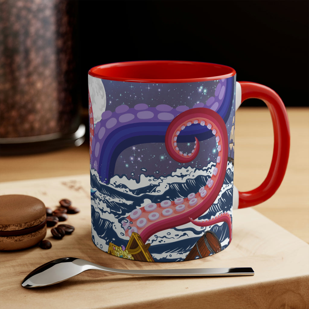 Not So Jolly Roger Sea Creature Coffee Mug, 11oz {Navy Blue/Red/Pink/Green}  | Ocean Life | Sea Creature Coffee Mug | Kraken Coffee Mug