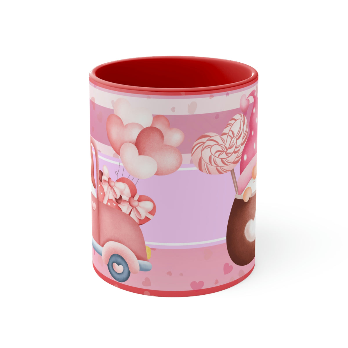 Valentines Day Gnomes ,"Have Love, Will Travel"  11oz Ceramic Mug with Color interior