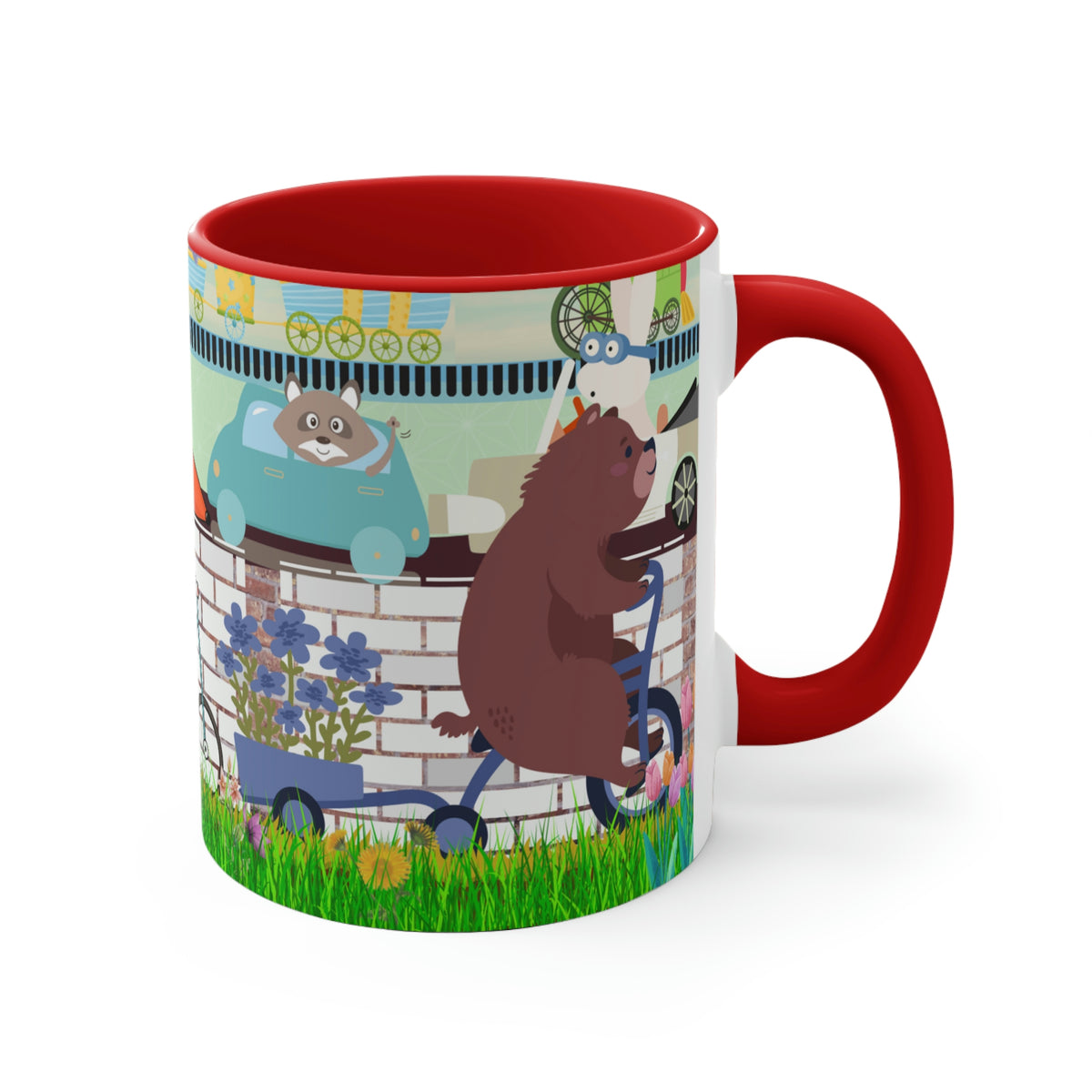 "Daily Commute"  - 11oz {Navy Blue/Red/Pink/Green}  | Forest Animals | Fox | Bear| Rabbit on Bicycles