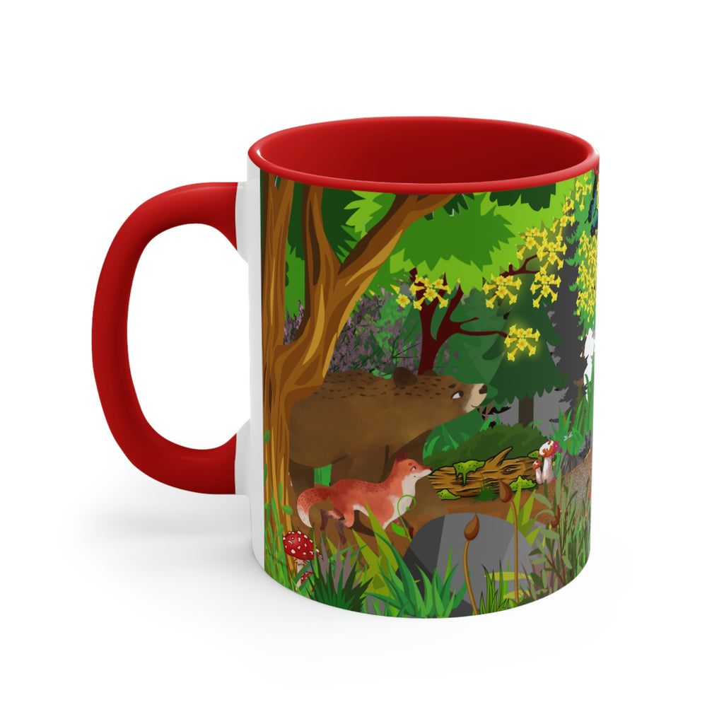 Forest Friends - Bear and Fox Coffee Mug, 11oz {Navy Blue/Red/Pink/Green}  | Forest Animals | Wildlife Coffee Mug