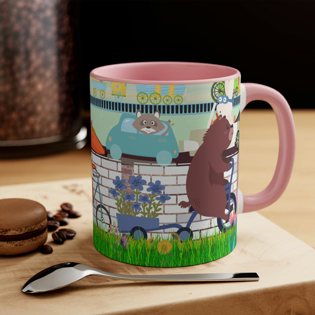 "Daily Commute"  - 11oz {Navy Blue/Red/Pink/Green}  | Forest Animals | Fox | Bear| Rabbit on Bicycles
