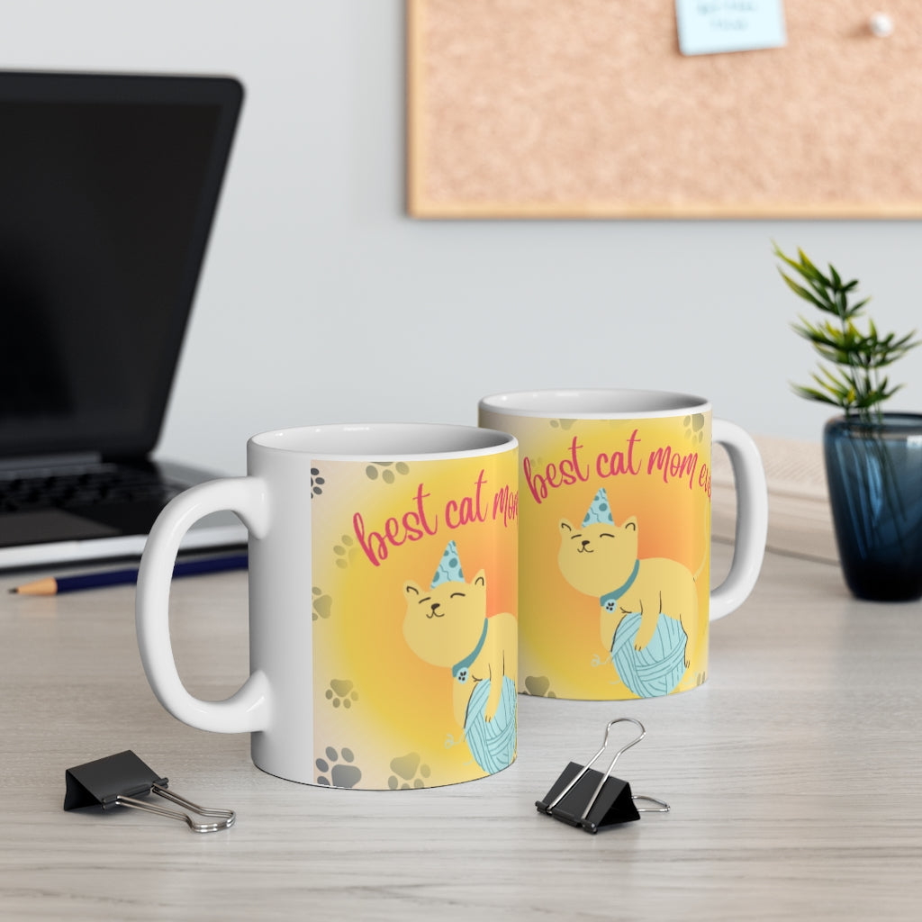 Best Cat Mom Ever - Ceramic Mug 11oz | Funny Cat Mug | Cat Present | Mug With Cats