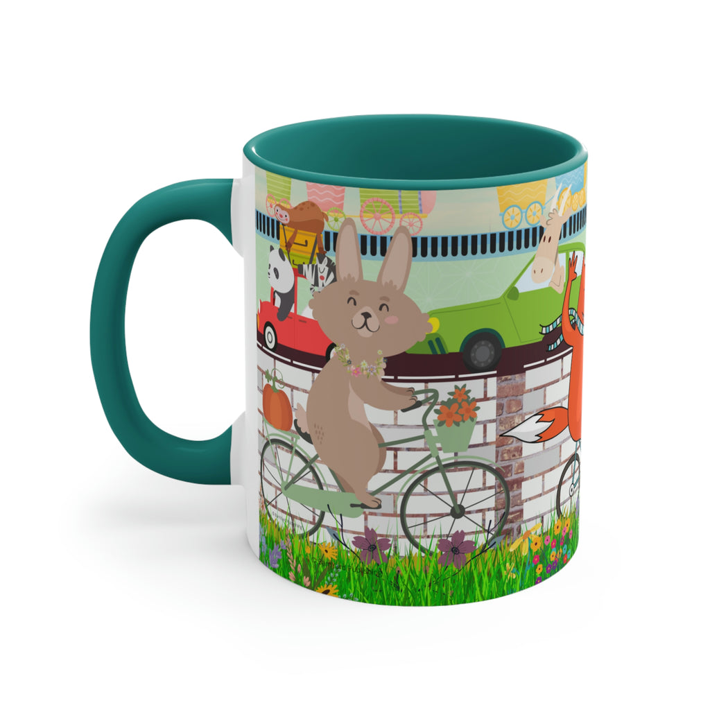 "Daily Commute"  - 11oz {Navy Blue/Red/Pink/Green}  | Forest Animals | Fox | Bear| Rabbit on Bicycles