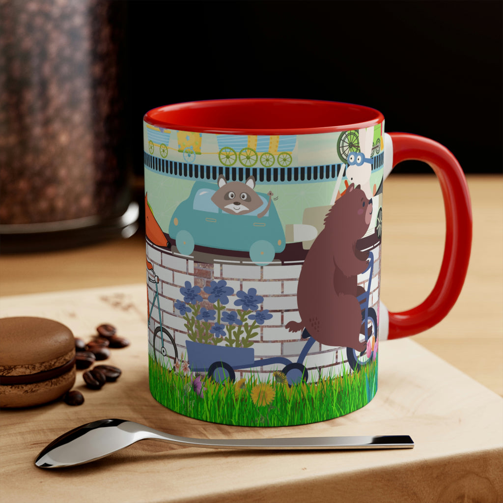 "Daily Commute"  - 11oz {Navy Blue/Red/Pink/Green}  | Forest Animals | Fox | Bear| Rabbit on Bicycles