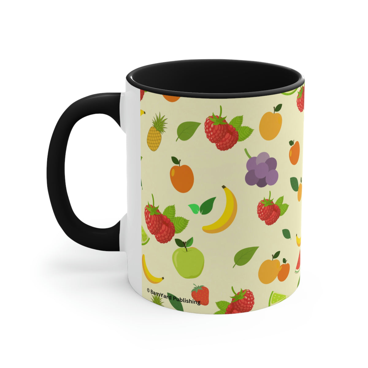1960's Retro Fruit Coffee Cup   11oz Ceramic Mug with Color interior - Wallpapered with Fruits!