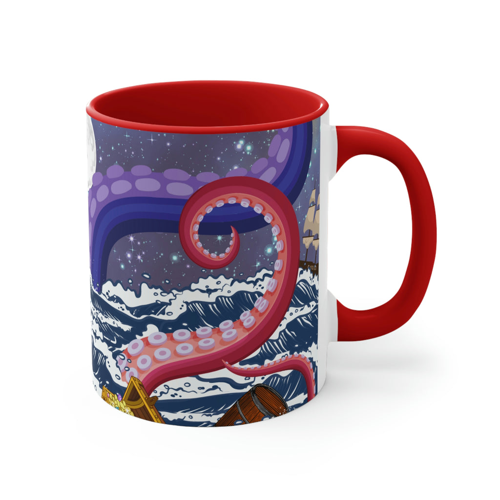 Not So Jolly Roger Sea Creature Coffee Mug, 11oz {Navy Blue/Red/Pink/Green}  | Ocean Life | Sea Creature Coffee Mug | Kraken Coffee Mug
