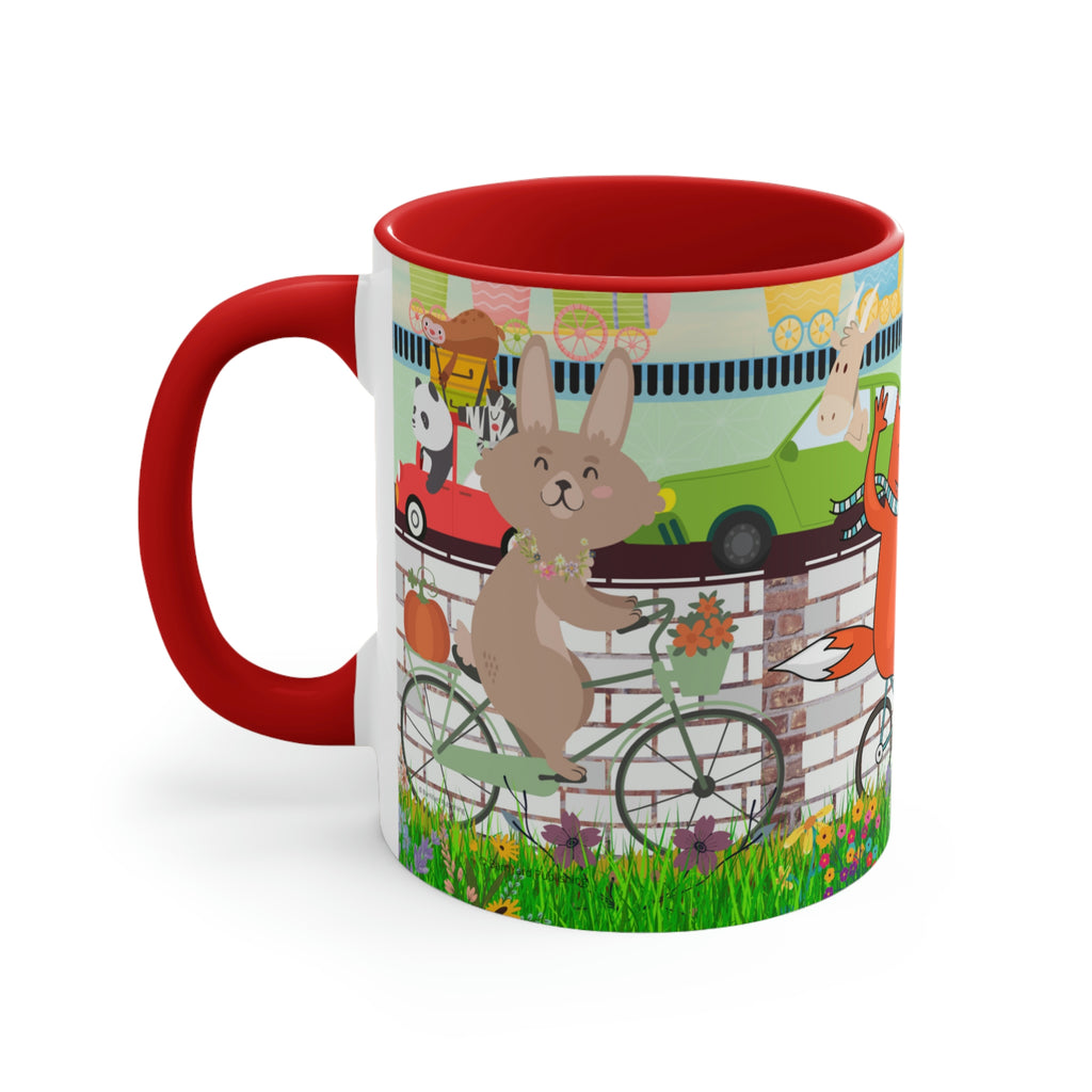 "Daily Commute"  - 11oz {Navy Blue/Red/Pink/Green}  | Forest Animals | Fox | Bear| Rabbit on Bicycles