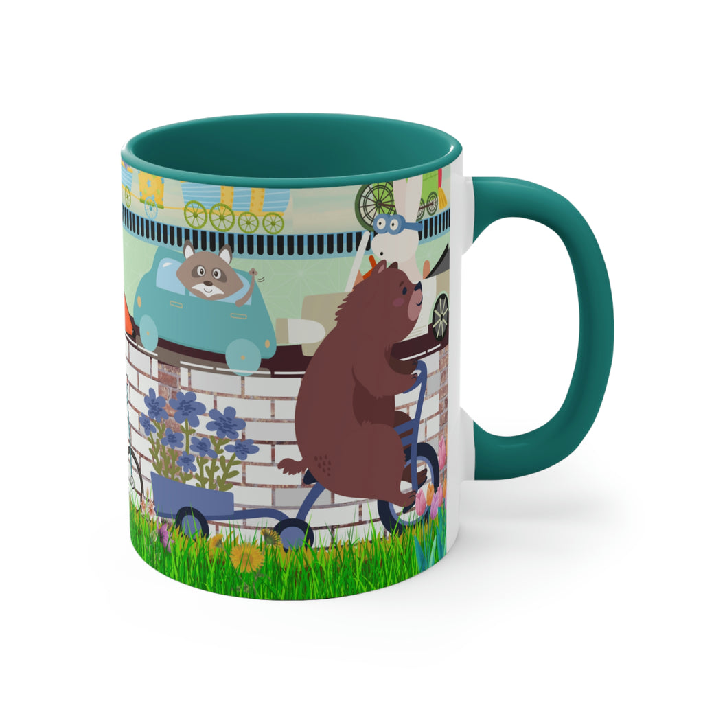 "Daily Commute"  - 11oz {Navy Blue/Red/Pink/Green}  | Forest Animals | Fox | Bear| Rabbit on Bicycles