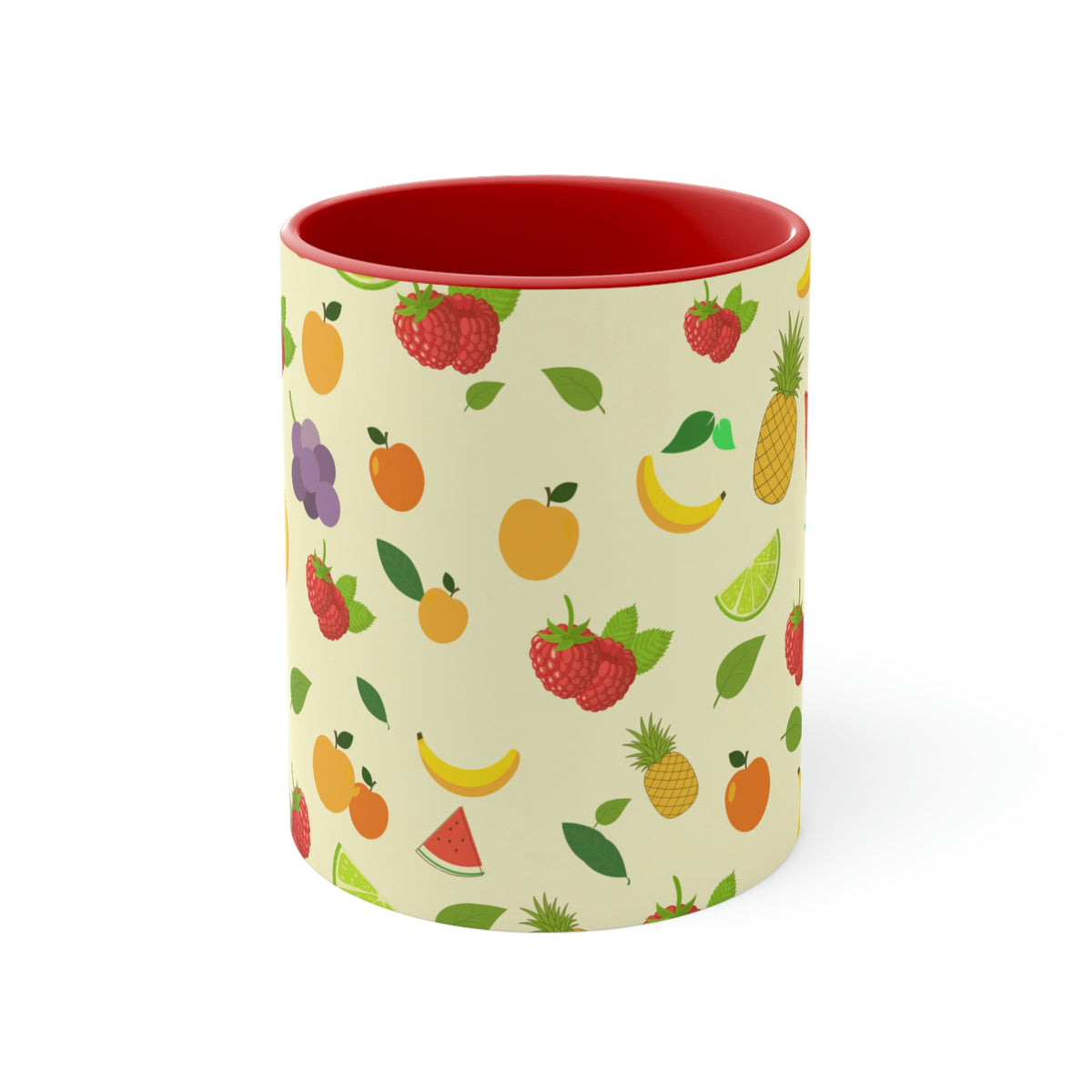 1960's Retro Fruit Coffee Cup   11oz Ceramic Mug with Color interior - Wallpapered with Fruits!