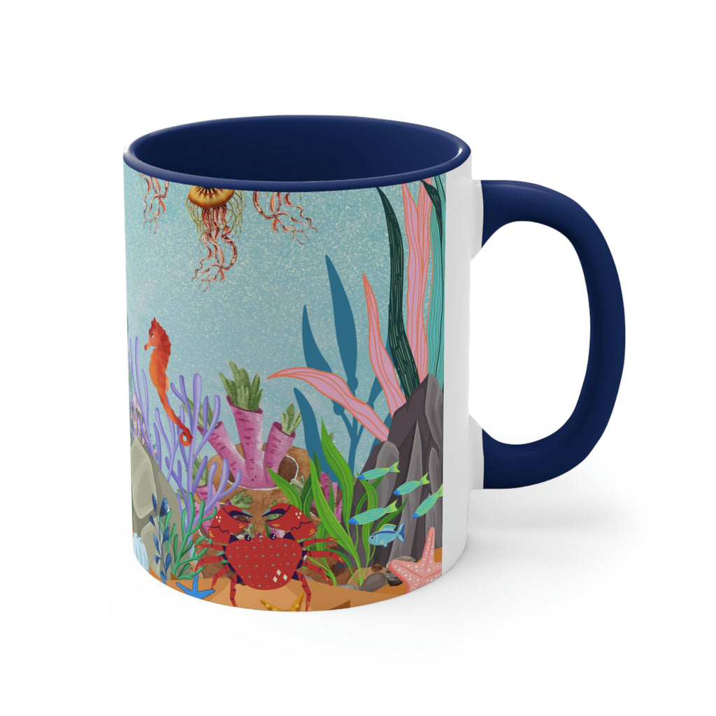 Ocean Floor Seascape - (Red/Navy/Light Blue/Pink/Black Interior) 11oz Coffee Mug - | Perfect Gift For Mom | Ocean | Ocean Themed