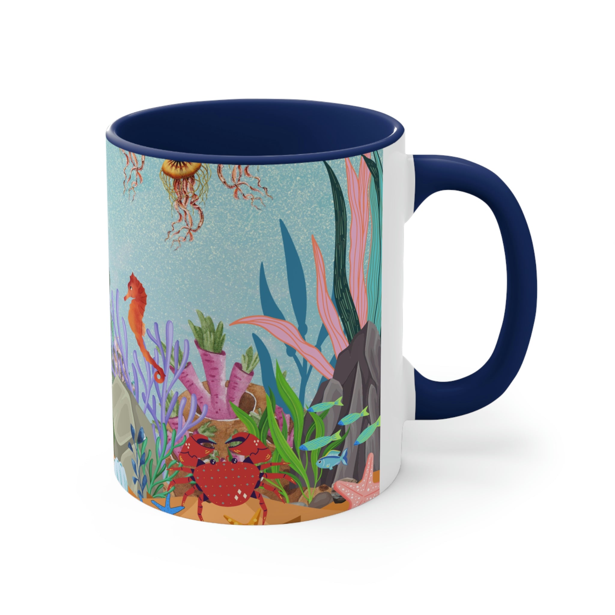 Ocean Floor Seascape - (Red/Navy/Light Blue/Pink/Black Interior) 11oz Coffee Mug - | Perfect Gift For Mom | Ocean | Ocean Themed