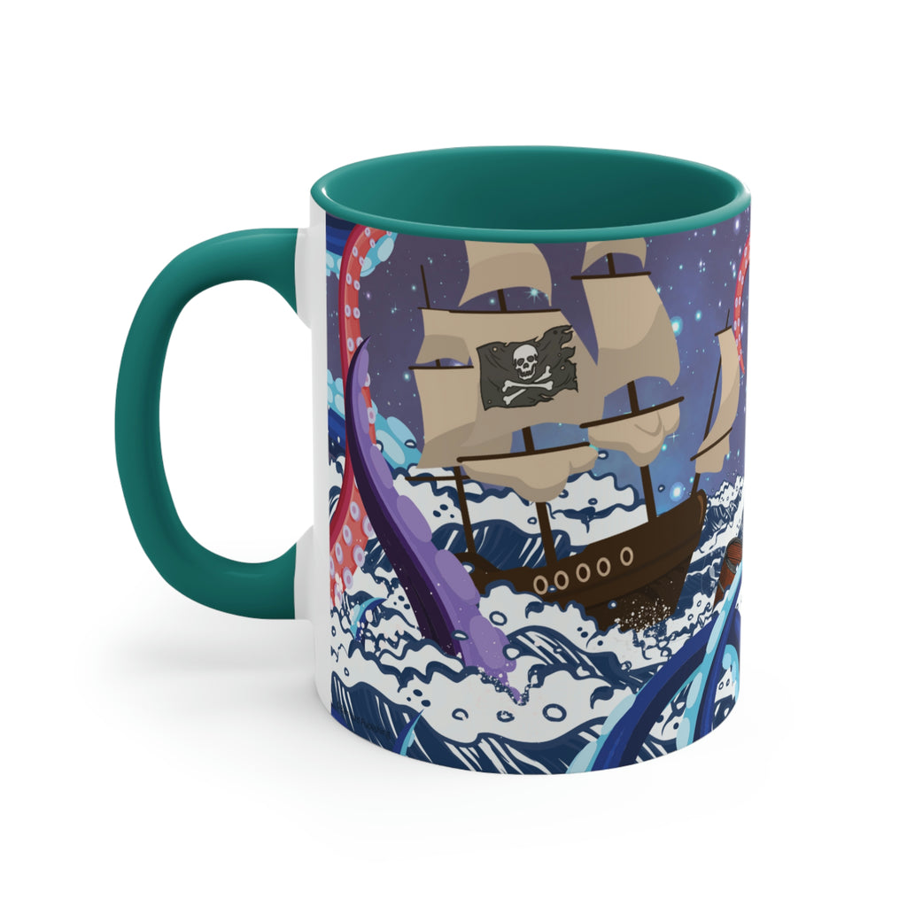 Not So Jolly Roger Sea Creature Coffee Mug, 11oz {Navy Blue/Red/Pink/Green}  | Ocean Life | Sea Creature Coffee Mug | Kraken Coffee Mug