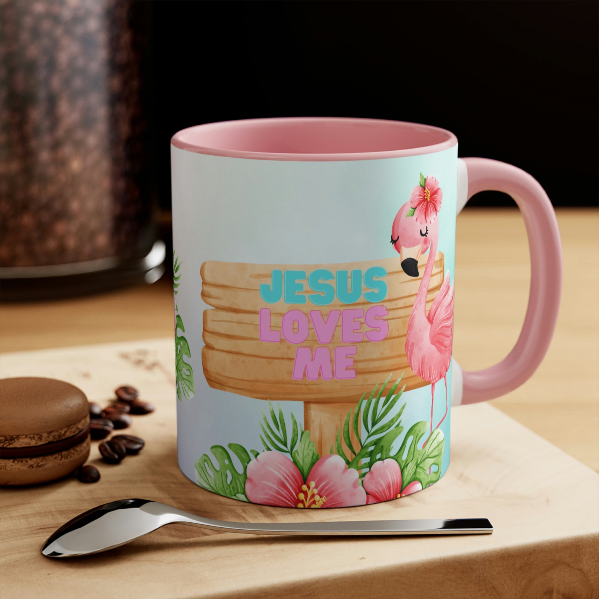 Jesus Loves Me Flamingo Coffee Mug - 11oz {Navy Blue/Red/Pink/Green}
