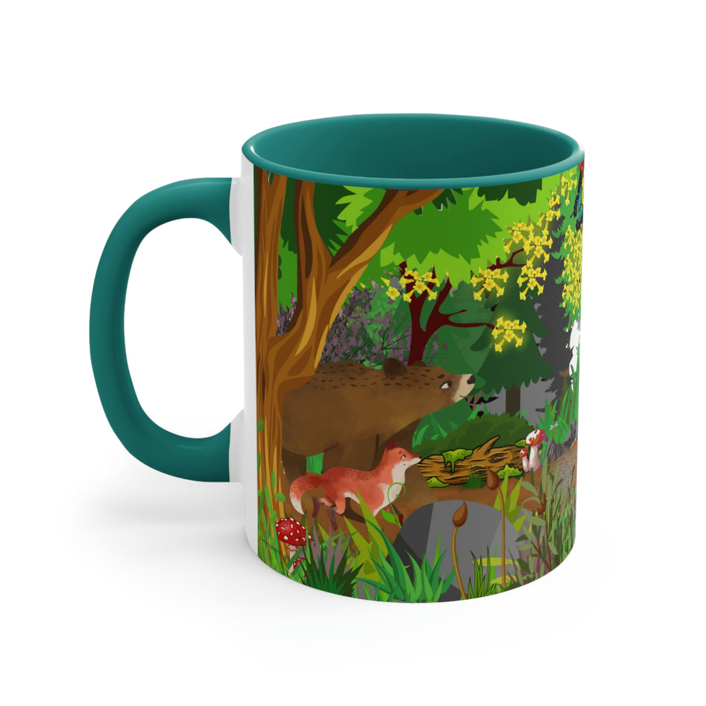 Forest Friends - Bear and Fox Coffee Mug, 11oz {Navy Blue/Red/Pink/Green}  | Forest Animals | Wildlife Coffee Mug