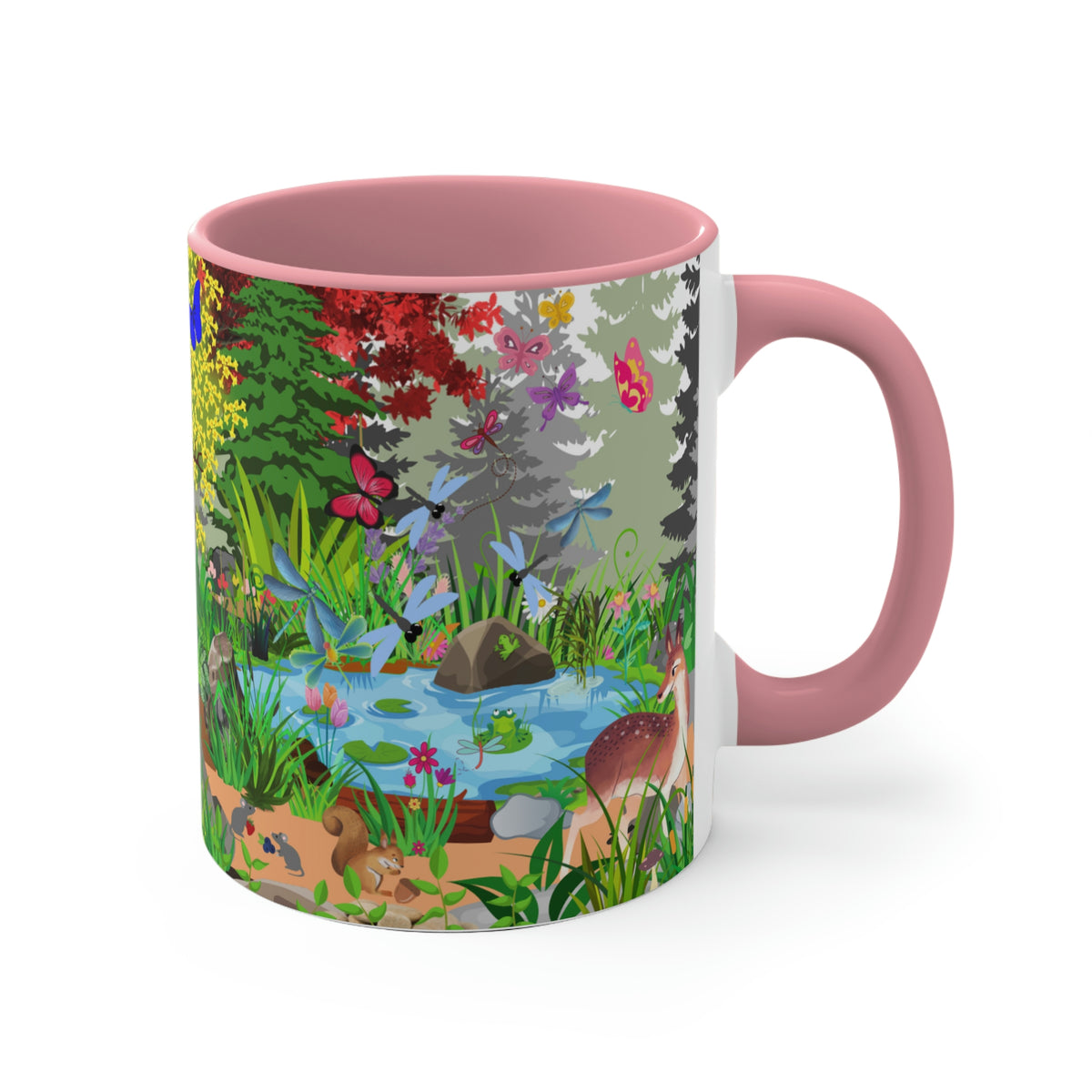 Forest Friends - Bear and Fox Coffee Mug, 11oz {Navy Blue/Red/Pink/Green}  | Forest Animals | Wildlife Coffee Mug