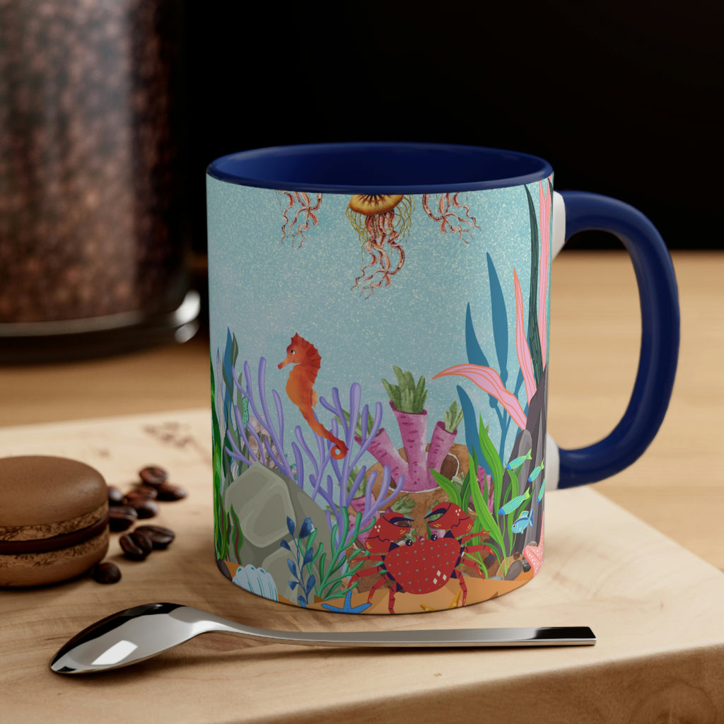 Ocean Floor Seascape - (Red/Navy/Light Blue/Pink/Black Interior) 11oz Coffee Mug - | Perfect Gift For Mom | Ocean | Ocean Themed