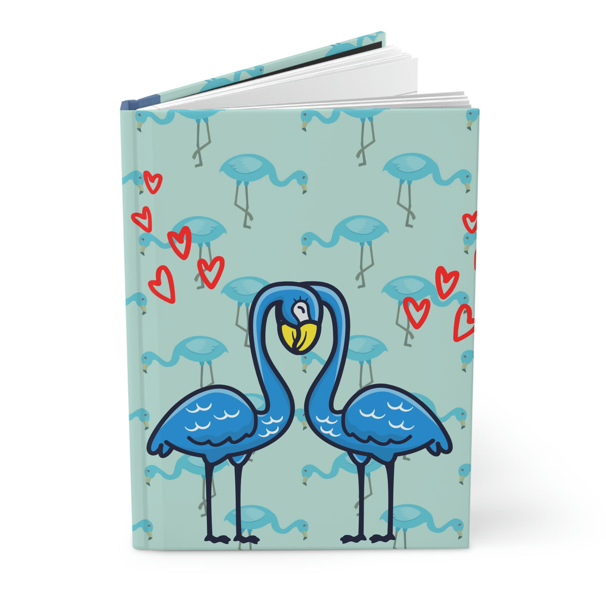 "Blue Flamingos In Love"  - 150 pages (75 sheets)  hard backed lined journal