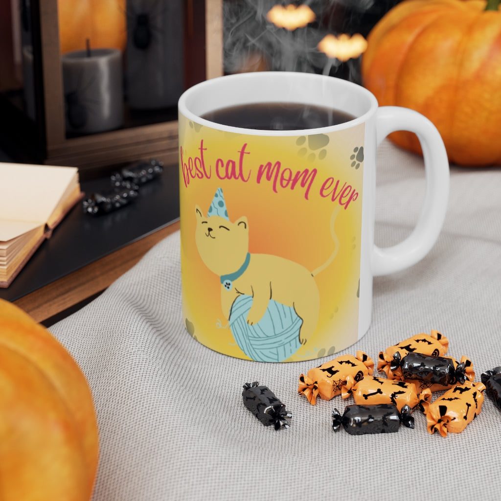 Best Cat Mom Ever - Ceramic Mug 11oz | Funny Cat Mug | Cat Present | Mug With Cats