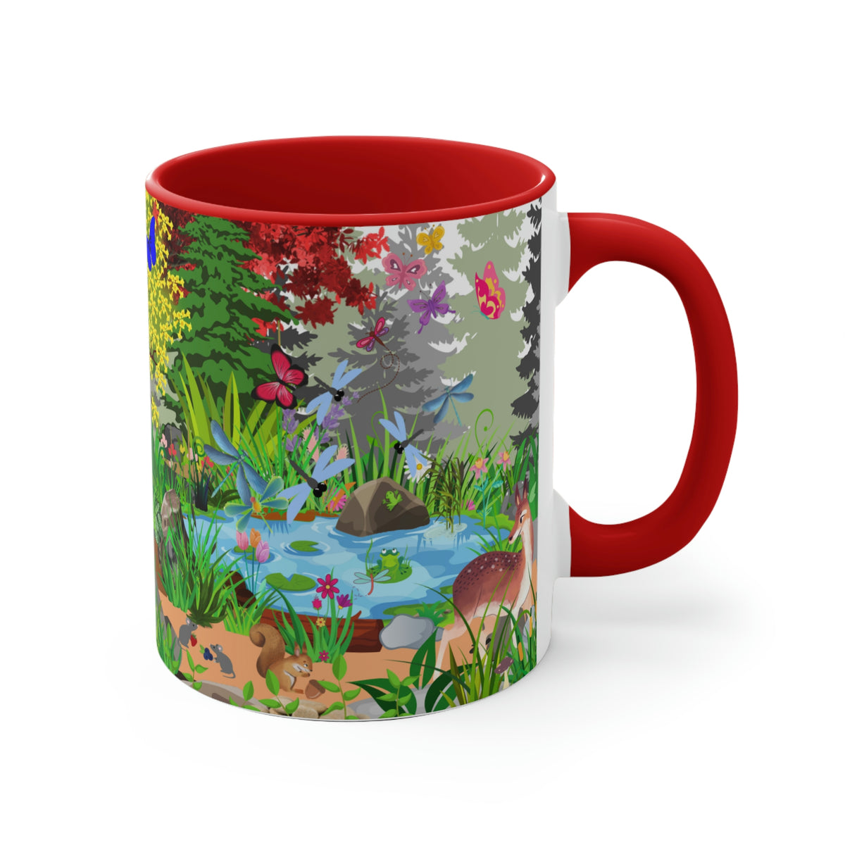 Forest Friends - Bear and Fox Coffee Mug, 11oz {Navy Blue/Red/Pink/Green}  | Forest Animals | Wildlife Coffee Mug