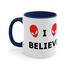 Load image into Gallery viewer, I Believe -Cow Alien Abduction -{Red/Navy/Black} Funny Coffee Mug, 11oz | Funny Gift | Funny Coffee Mug | Funny Alien Mug

