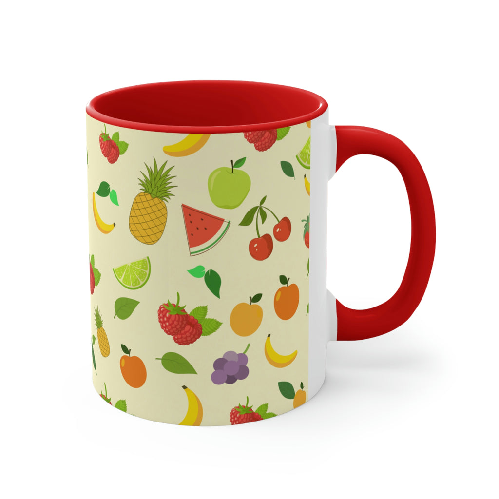 1960's Retro Fruit Coffee Cup   11oz Ceramic Mug with Color interior - Wallpapered with Fruits!