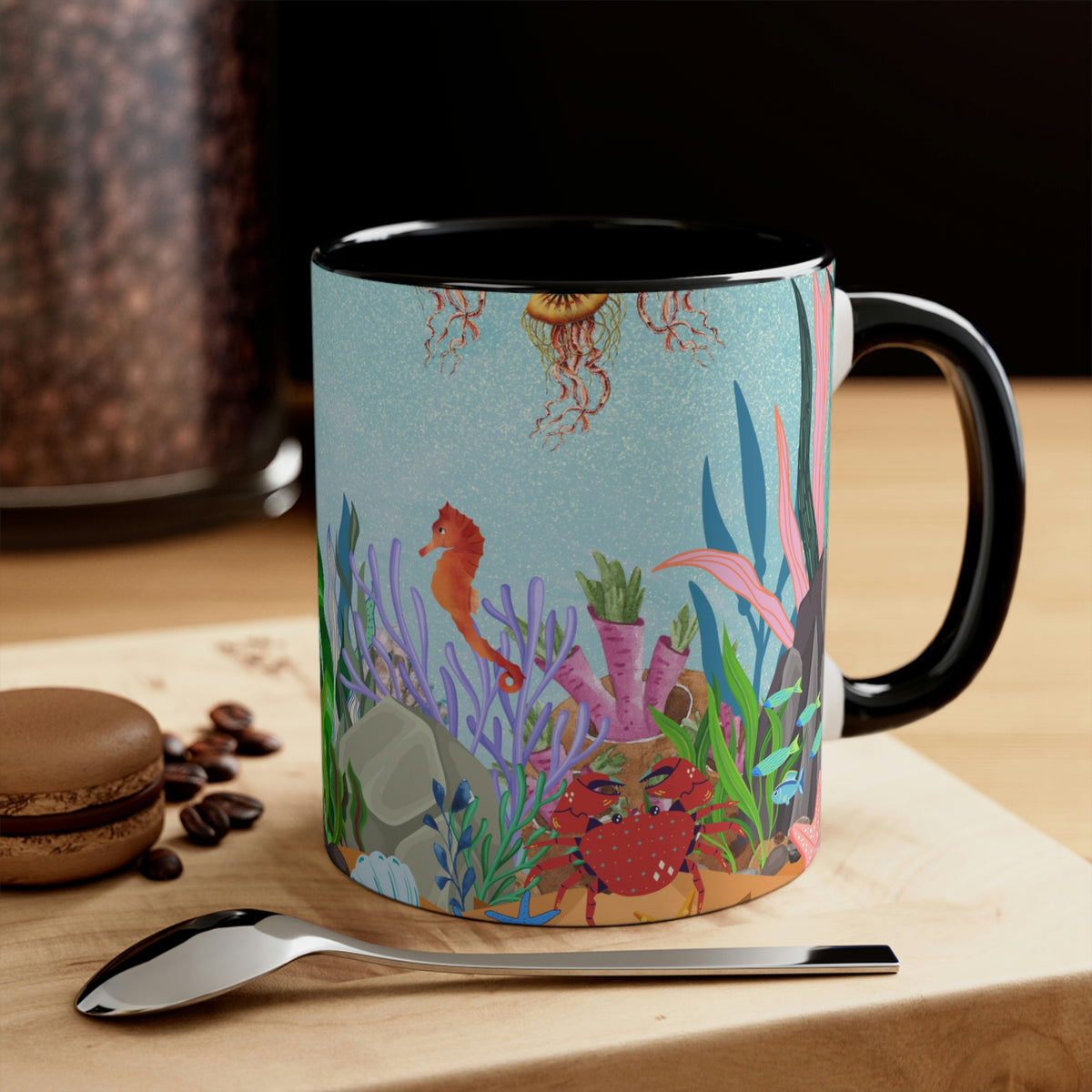 Ocean Floor Seascape - (Red/Navy/Light Blue/Pink/Black Interior) 11oz Coffee Mug - | Perfect Gift For Mom | Ocean | Ocean Themed