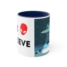 Load image into Gallery viewer, I Believe -Cow Alien Abduction -{Red/Navy/Black} Funny Coffee Mug, 11oz | Funny Gift | Funny Coffee Mug | Funny Alien Mug
