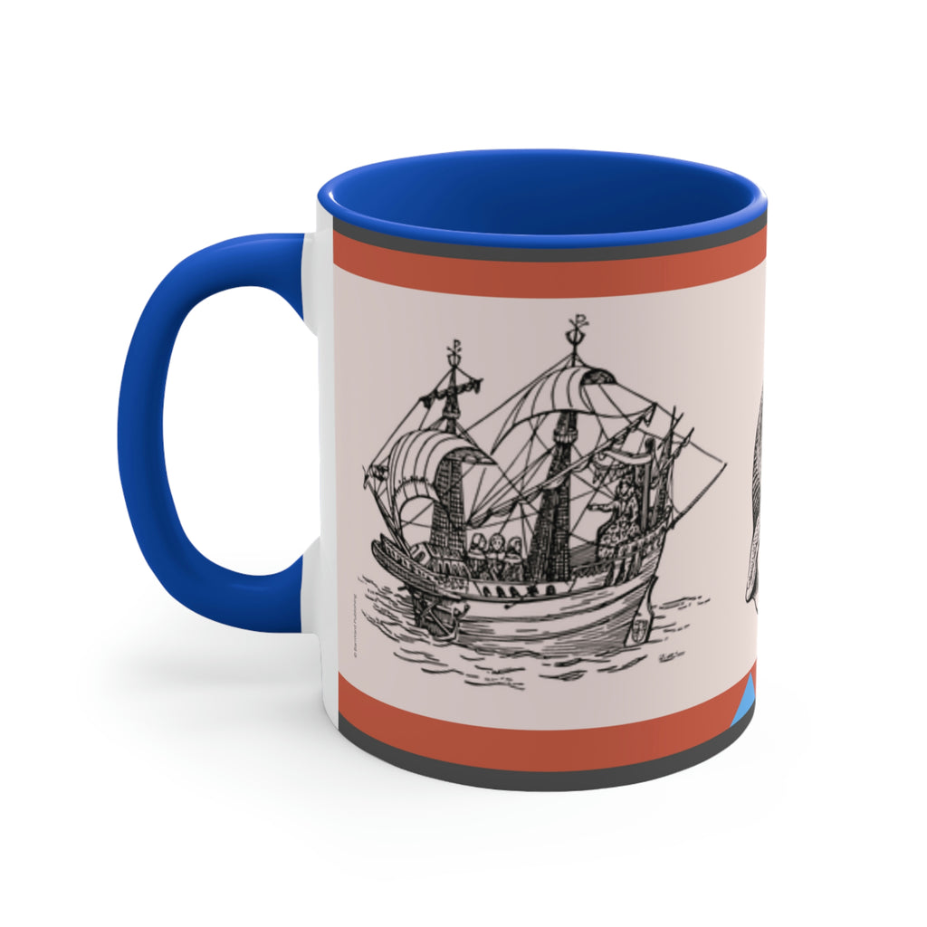 Sailing Antiquity 11oz {Navy Blue/Red}  |  Coffee Mug | Best Sea Farer Gift | Seascape