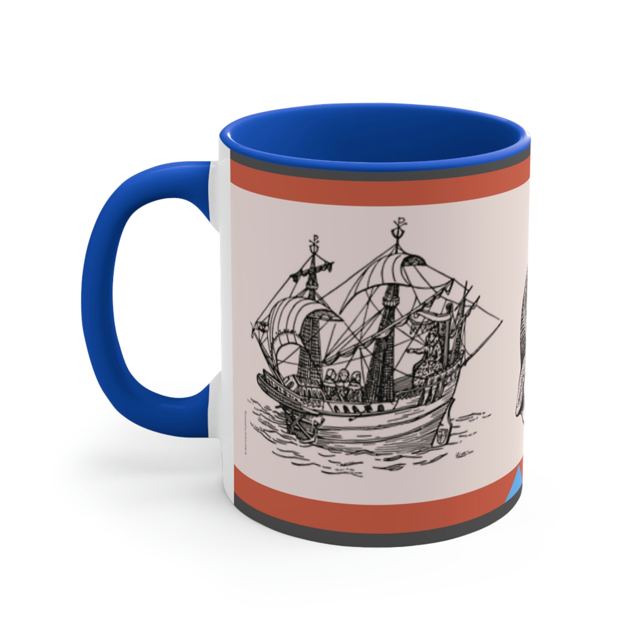 Sailing Antiquity 11oz {Navy Blue/Red}  |  Coffee Mug | Best Sea Farer Gift | Seascape