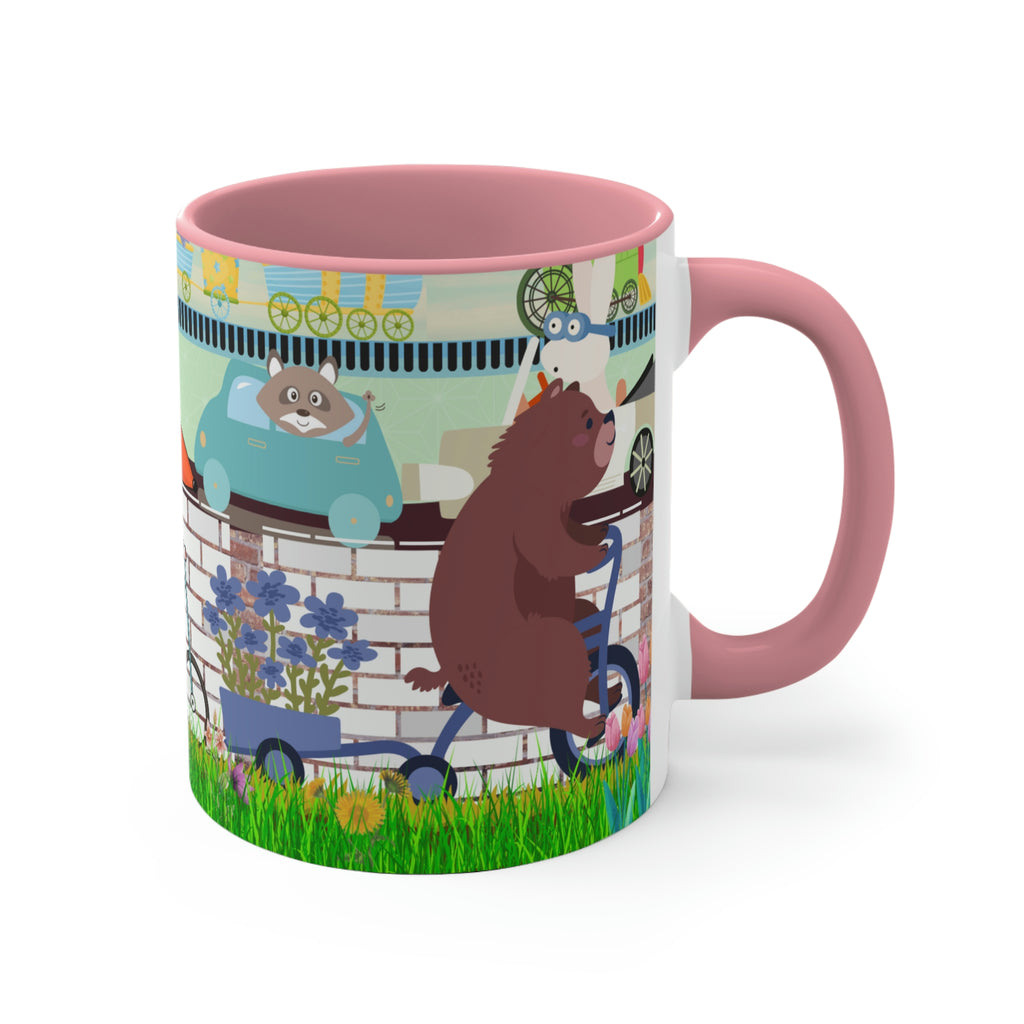 "Daily Commute"  - 11oz {Navy Blue/Red/Pink/Green}  | Forest Animals | Fox | Bear| Rabbit on Bicycles