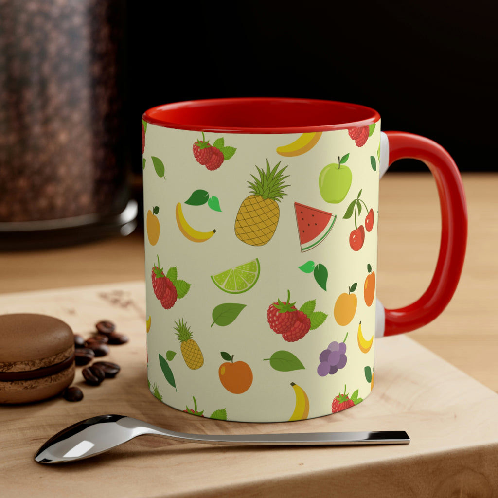1960's Retro Fruit Coffee Cup   11oz Ceramic Mug with Color interior - Wallpapered with Fruits!