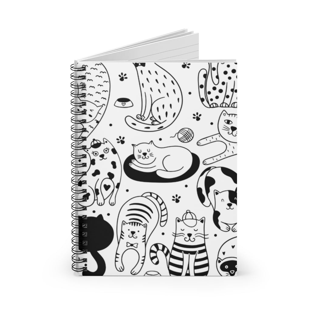 Cute Cats (Black and White) Spiral Notebook - Ruled Line | Cat Lover Journal | Best Cat Lover Gift