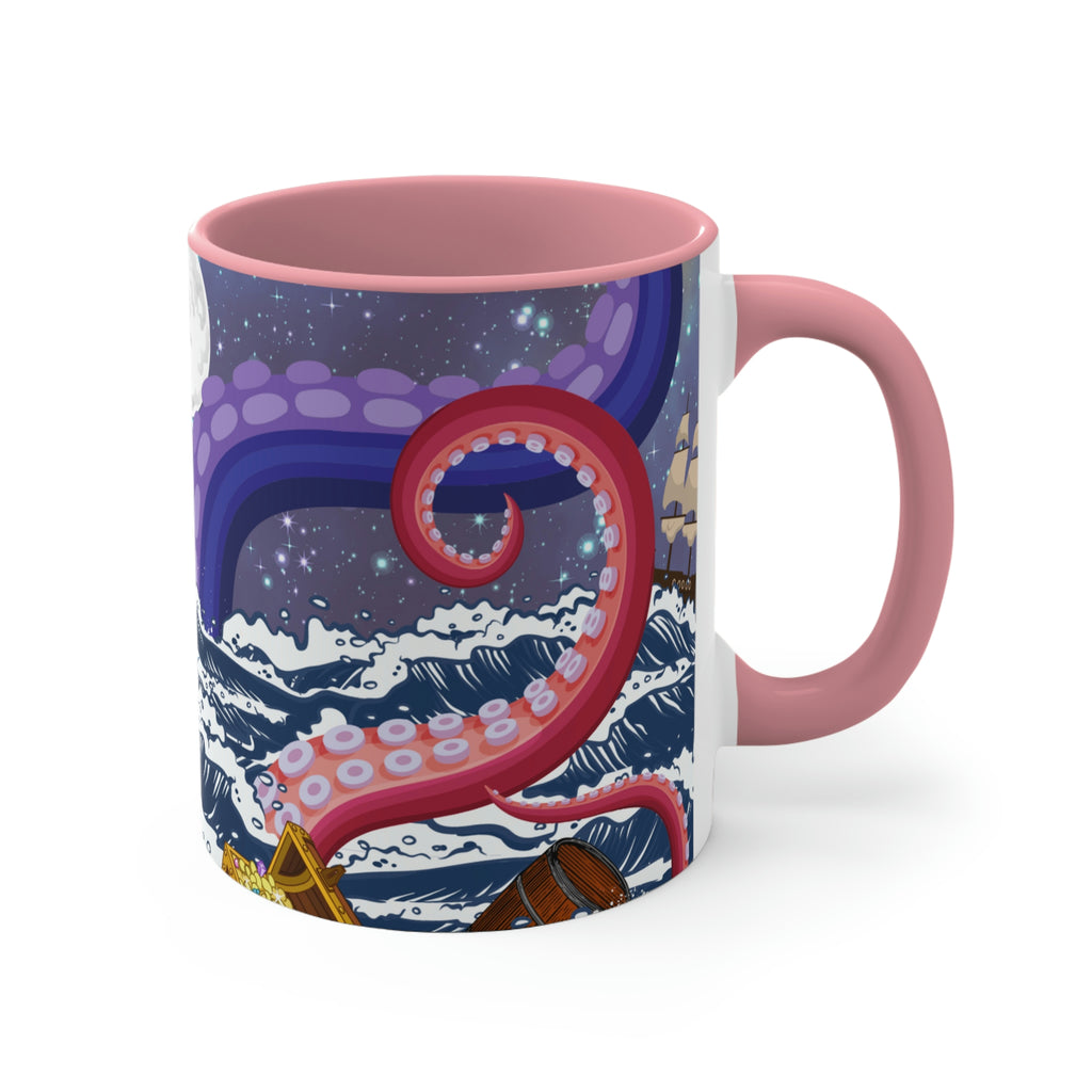 Not So Jolly Roger Sea Creature Coffee Mug, 11oz {Navy Blue/Red/Pink/Green}  | Ocean Life | Sea Creature Coffee Mug | Kraken Coffee Mug