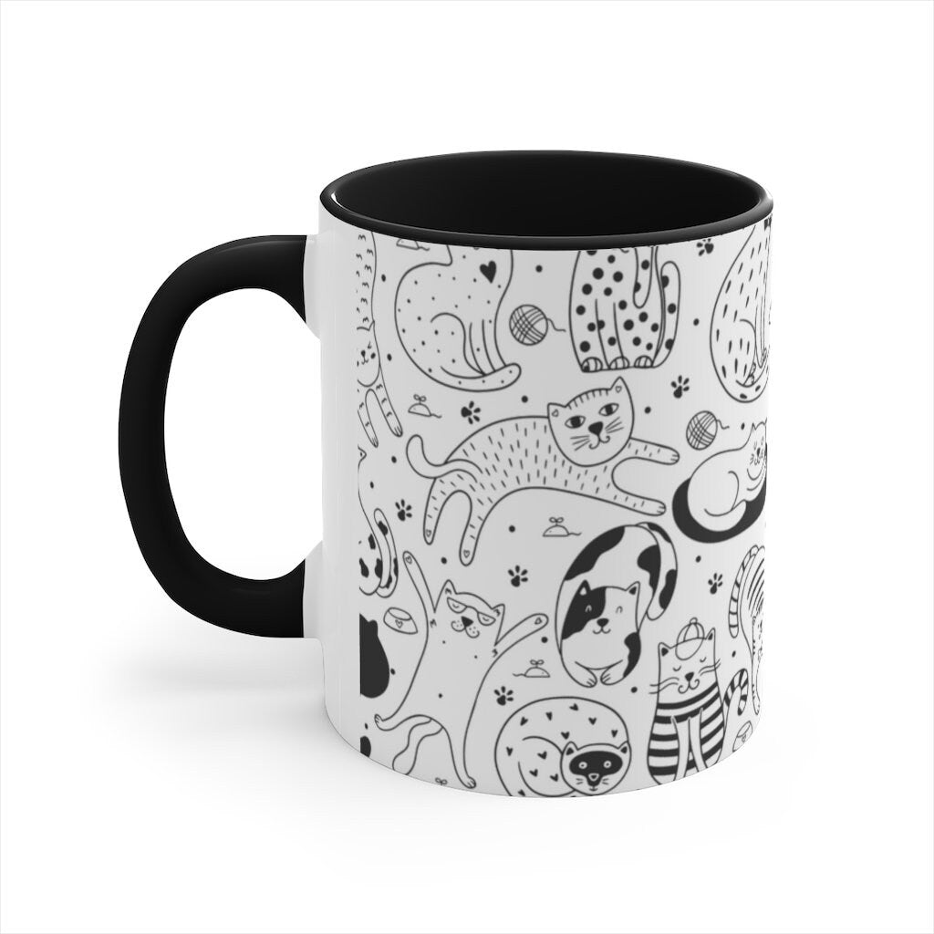 Black and White Cute CATS {Black}  Funny Coffee Mug, 11oz | Funny Gift | Funny Coffee Mug