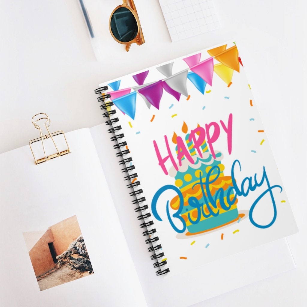 Happy Birthday Festive Spiral Notebook - Ruled Line - 118 pages