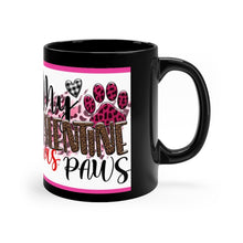 Load image into Gallery viewer, My Valentine Has Paws  (Cat) - 11oz Ceramic Black Mug | Cute Cat Coffee Mug | Valentines Day Cat Gift
