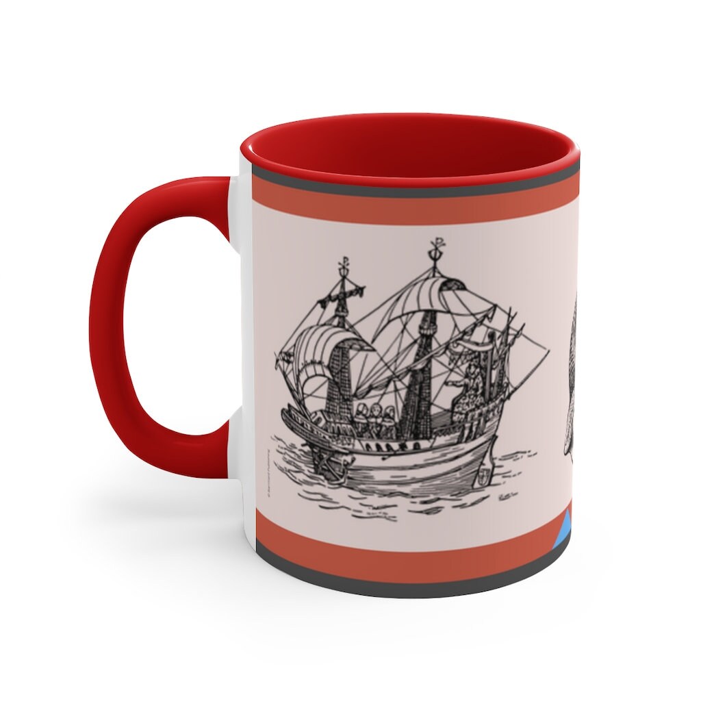 Sailing Antiquity 11oz {Navy Blue/Red}  |  Coffee Mug | Best Sea Farer Gift | Seascape