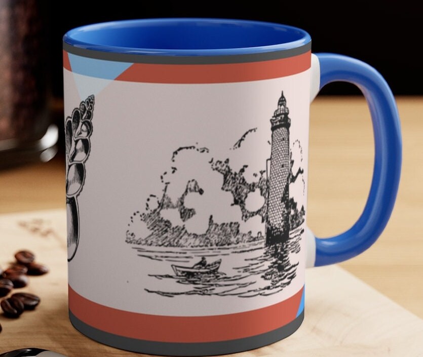 Sailing Antiquity 11oz {Navy Blue/Red}  |  Coffee Mug | Best Sea Farer Gift | Seascape