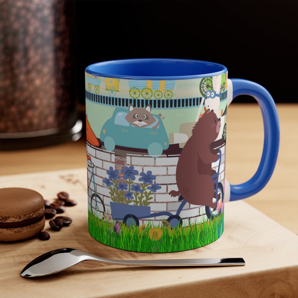 Daily Commute - 11oz {Navy Blue/Red/Pink/Green}  | Forest Animals | Fox | Bear| Rabbit on Bicycles